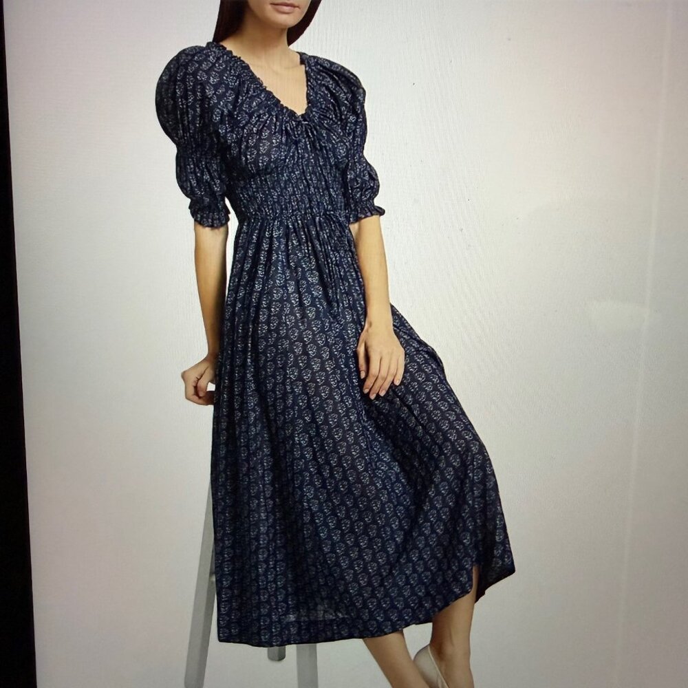 DOEN Sz M Ischia Dress in Navy Paisley Bouquet